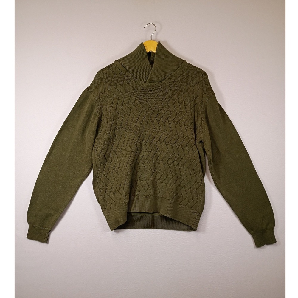 Grandpa Core Weatherproof Vintage Mens Medium Olive Green Shawl Collar Sweater